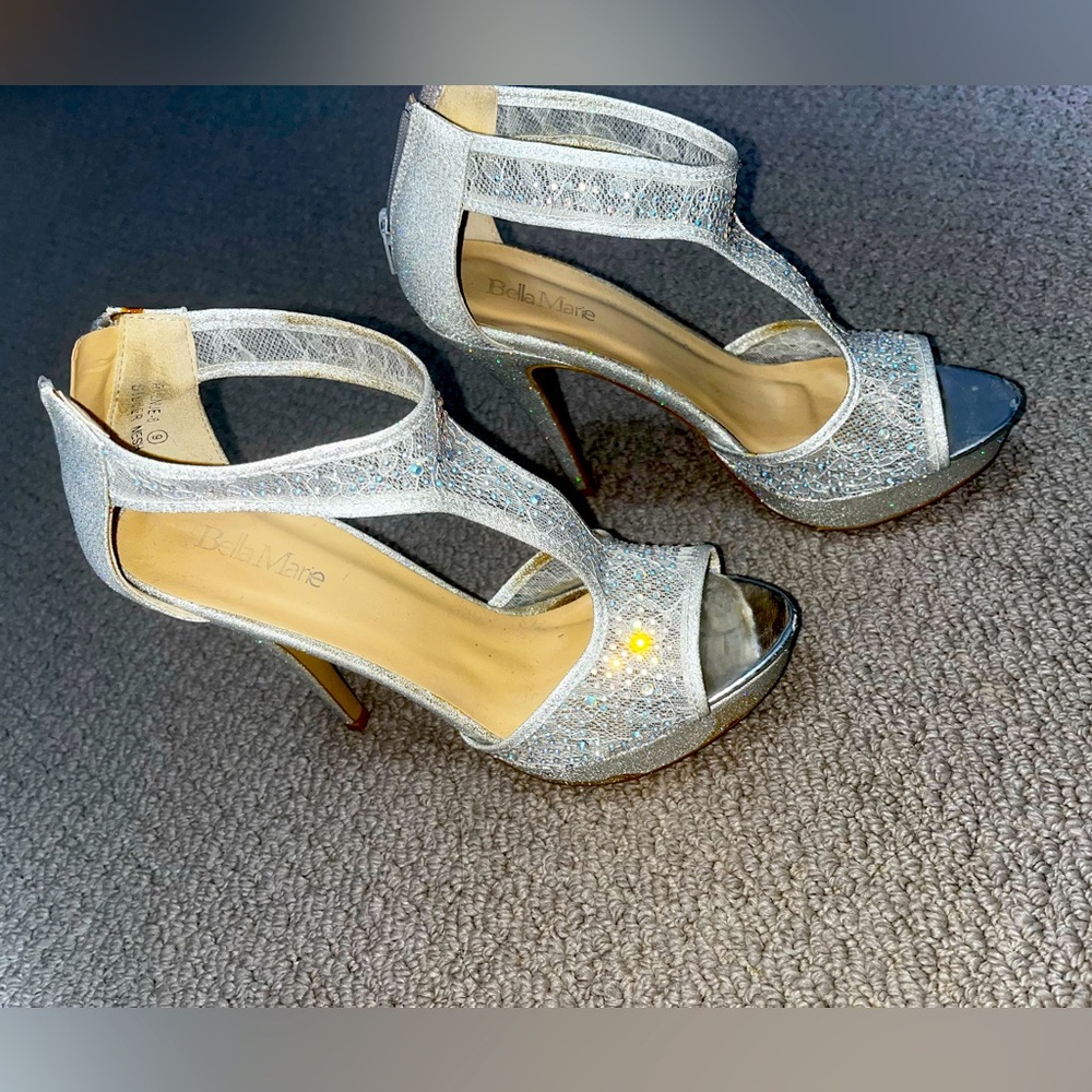 Bella Marie | Silver Sparkly Mesh High Heels